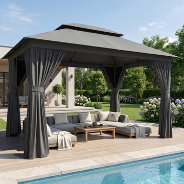 12'x10' Outdoor Gazebo, 50mm Heavy-Duty Steel Frame Double Roof Canopy
