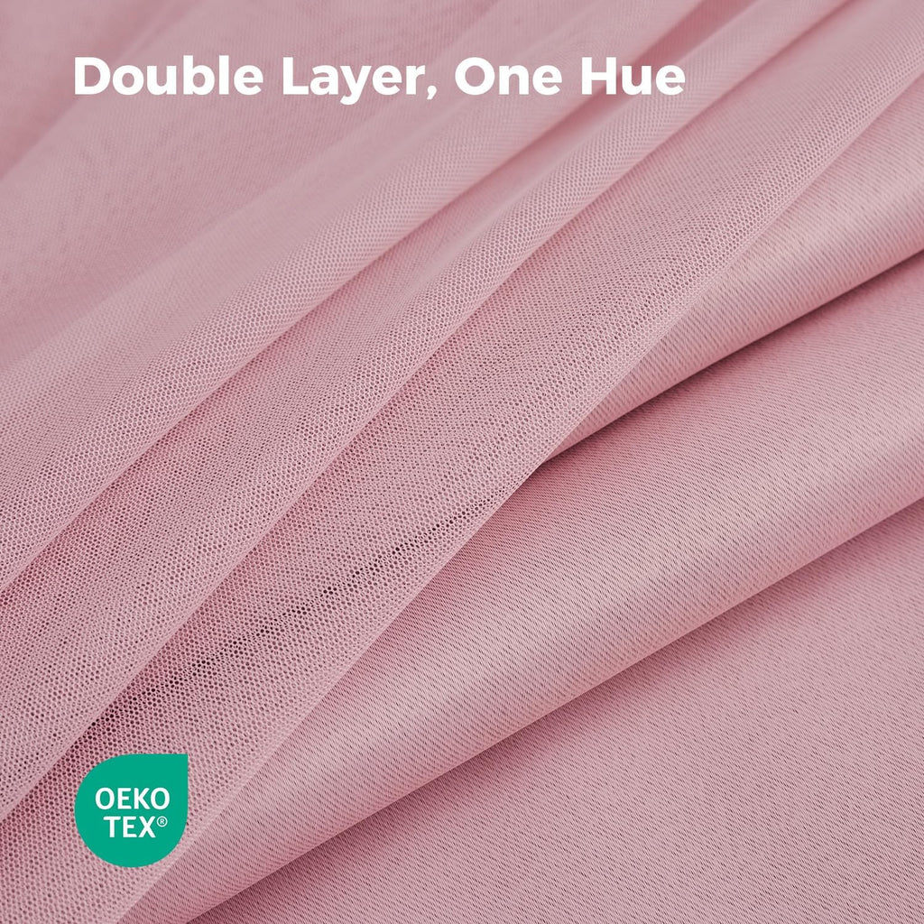 100% Blackout Curtains, Double Layer Pink Curtains, Black Out Curtain 84 inch Long with Sheer Overlay, Room Darkening