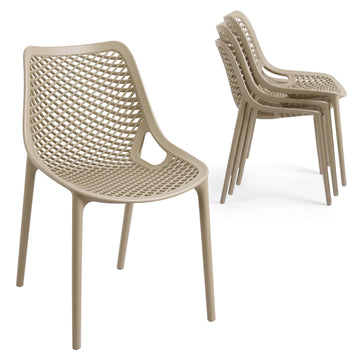 4 Pack Outdoor Patio Chairs, Plastic Dining Chairs, Beige