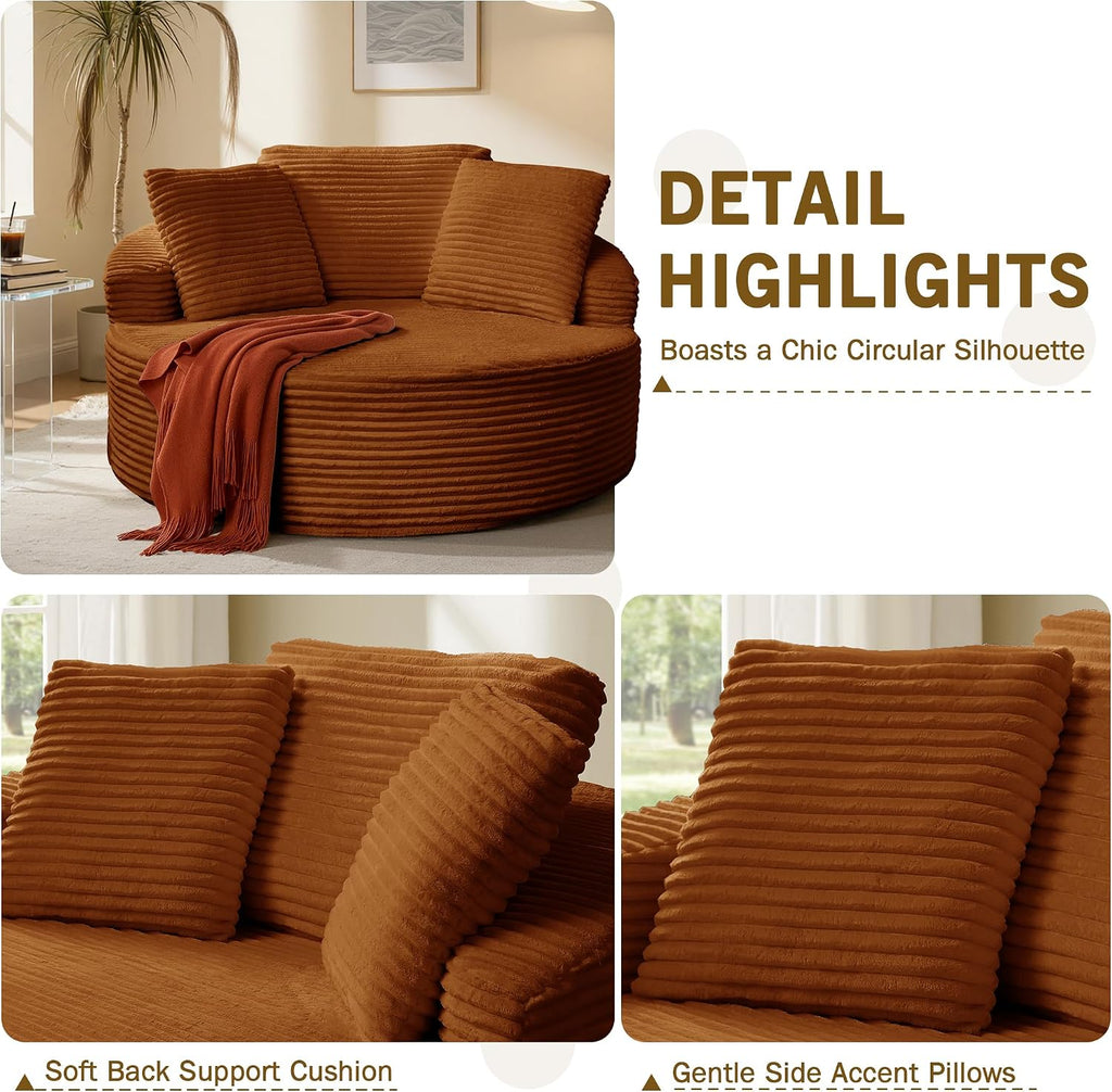 Oversized Round Chaise Lounge Chair,Corduroy Cloud Large Circle Sofa Chair, No Assembly Required, Modern Sleeper
