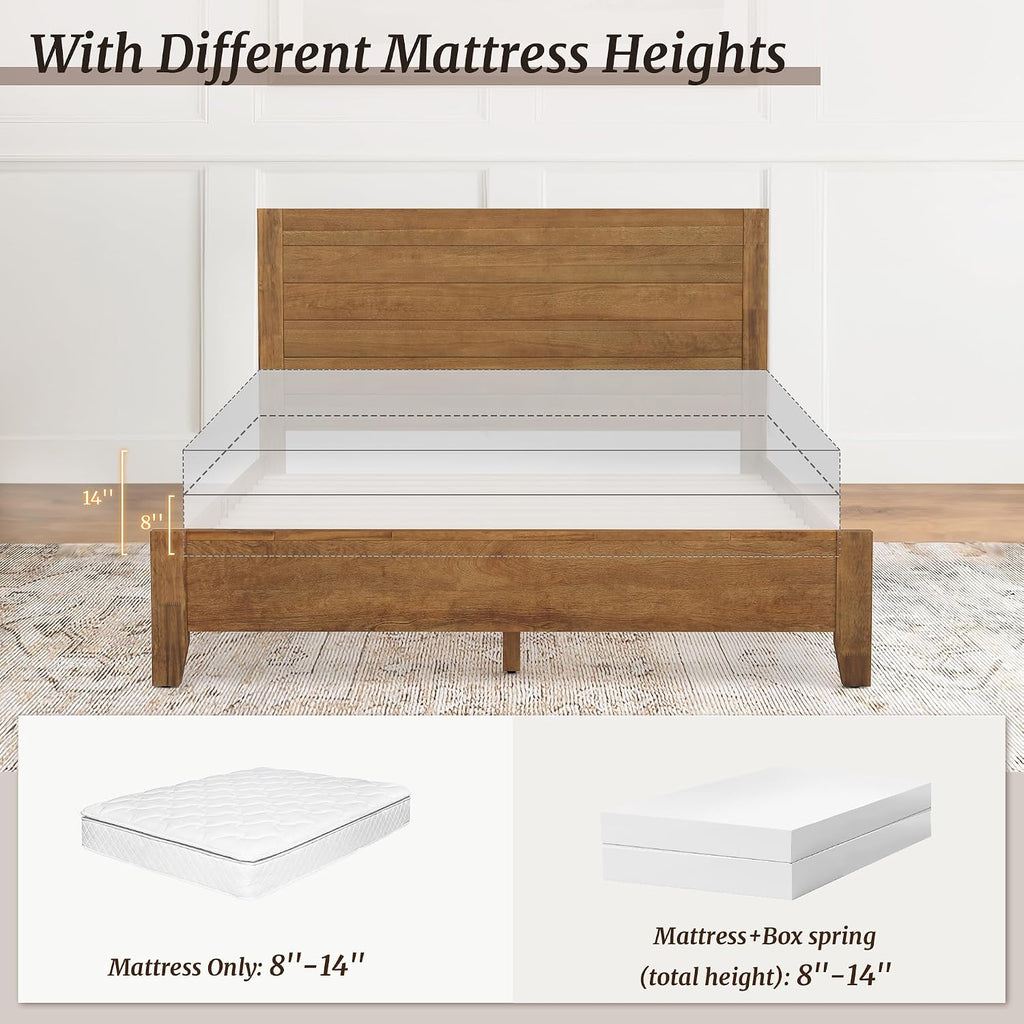 Queen Bed Frame with Headboard, 100% Solid Acacia Wood Platform, 800lb Heavy Duty Support with 10 Reinforced Legs