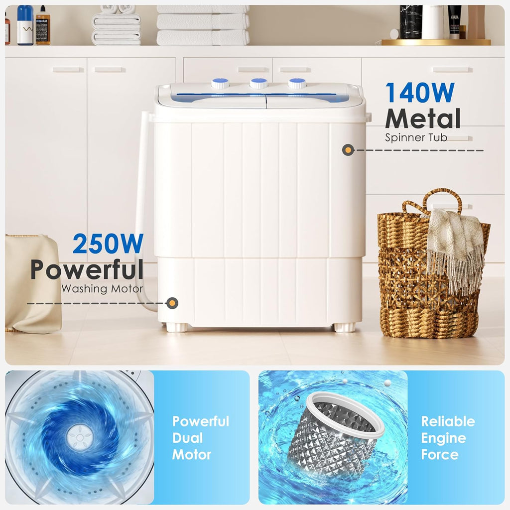 Portable Washer and Dryer, 16 lbs Mini Small Washing Machine Combo with Spin Dryer, Compact Twin Tub Laundry Washer