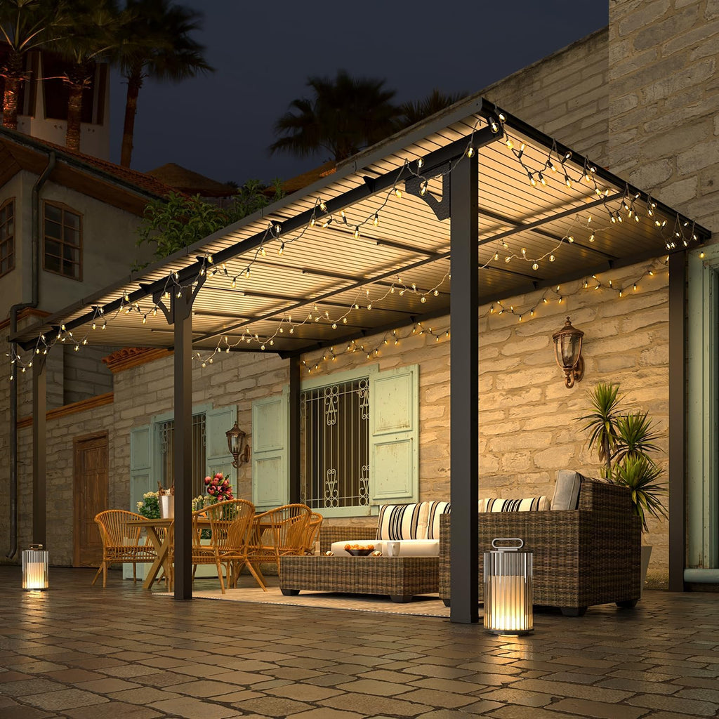 14' x 10' Gazebo for Patio, Hard Top Lean to Gazebo Pergola with Roof (140 Sq.Ft Shaded)