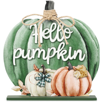 Fall Decoration Wooden Green Pumpkins Decor Fall Hello Pumpkin Sign