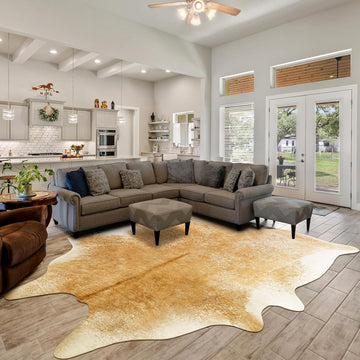 Washable Cowhide Rug , Large 6x7 Khaki Faux Cow Print Area Rugs, Non Slip Animal Sk Carpet, Rustic Western Home Decor