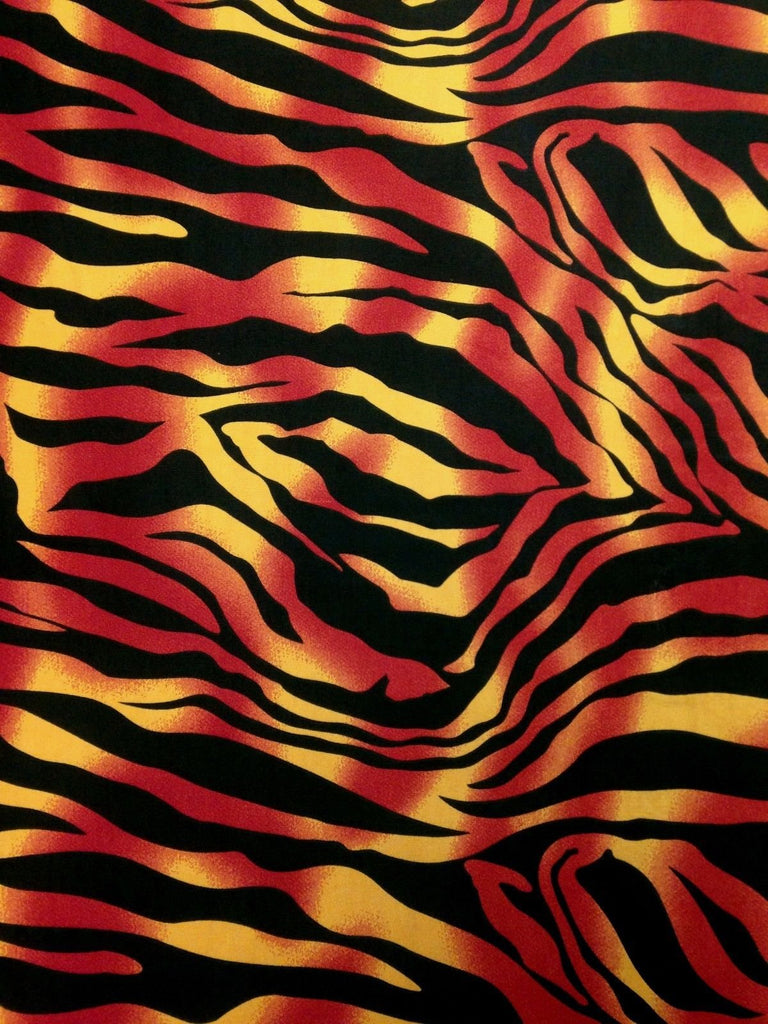 Flame Colored Abstract Zebra Pattern on Stretch Single Span Knit Jersey Polyester Spandex Fabric by The Yard