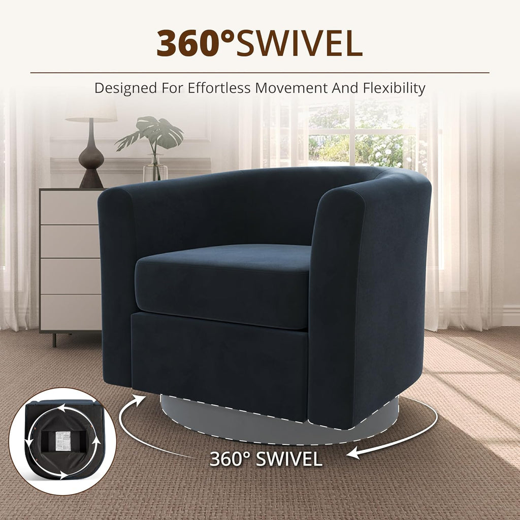 Swivel Accent Chair with Storage Ottoman Set of 2, Modern Velvet Barrel Chair, Upholstered Armchair with Footrest