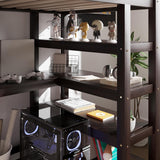 Wood Loft Bed with Desk and Shelves : Twin Bed with Storage Shelves and Under-Bed Desk, Twin Loft Bed, Espresso Color