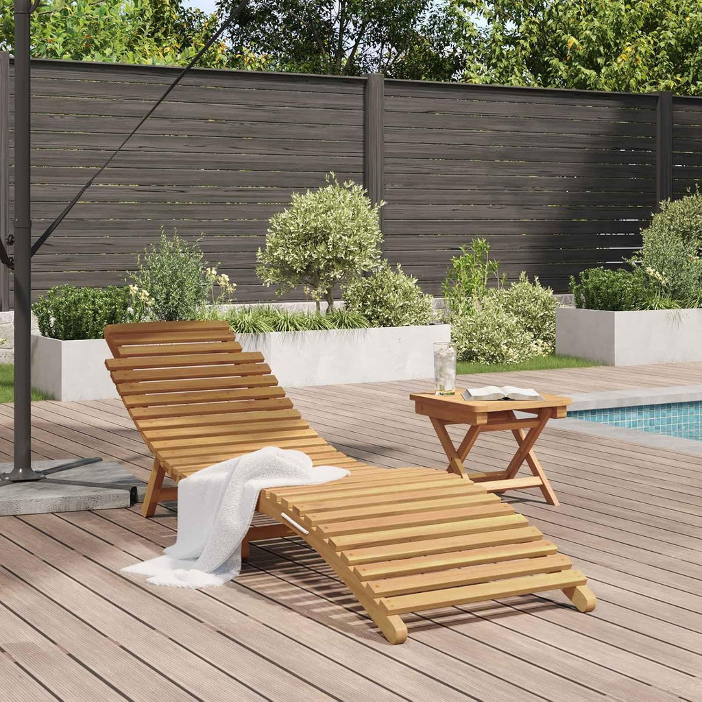Solid Teak Wood Sun Lounger 77.95 x 21.65 x 23.03 in Brown, Foldable Outdoor Chaise Lounge Deck Patio, Easy Care