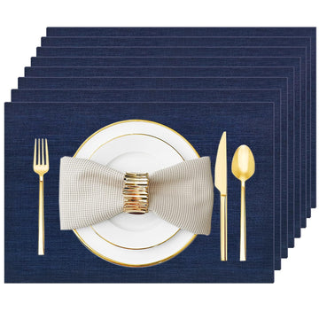 Navy Blue Vinyl Placemats Set of 8, Heat Resistant Table Placemats
