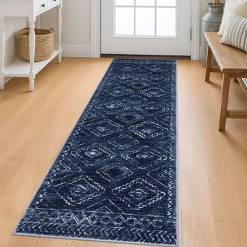 Washable Runner Rug Non Slip Hallway Runners, Dark Blue