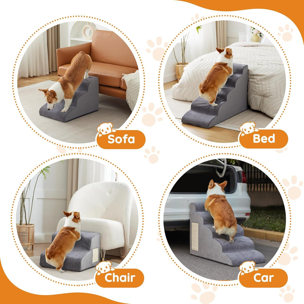 Dog Stairs for Small Dogs, 4-Step Dog Ramp for Bed 19.7" H, Dogs Steps for Bed, Couch