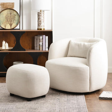 Modern Swivel Lounge Chair and Ottoman — Ivory Linen