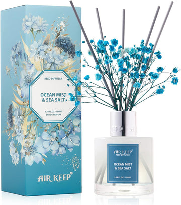 Reed Diffuser Set,3.38 fl oz (100 ml) - Ocean Mist&Sea Salt Oil Diffusers with 8 Reed Sticks,Home Fragrance Reed - Set of 338