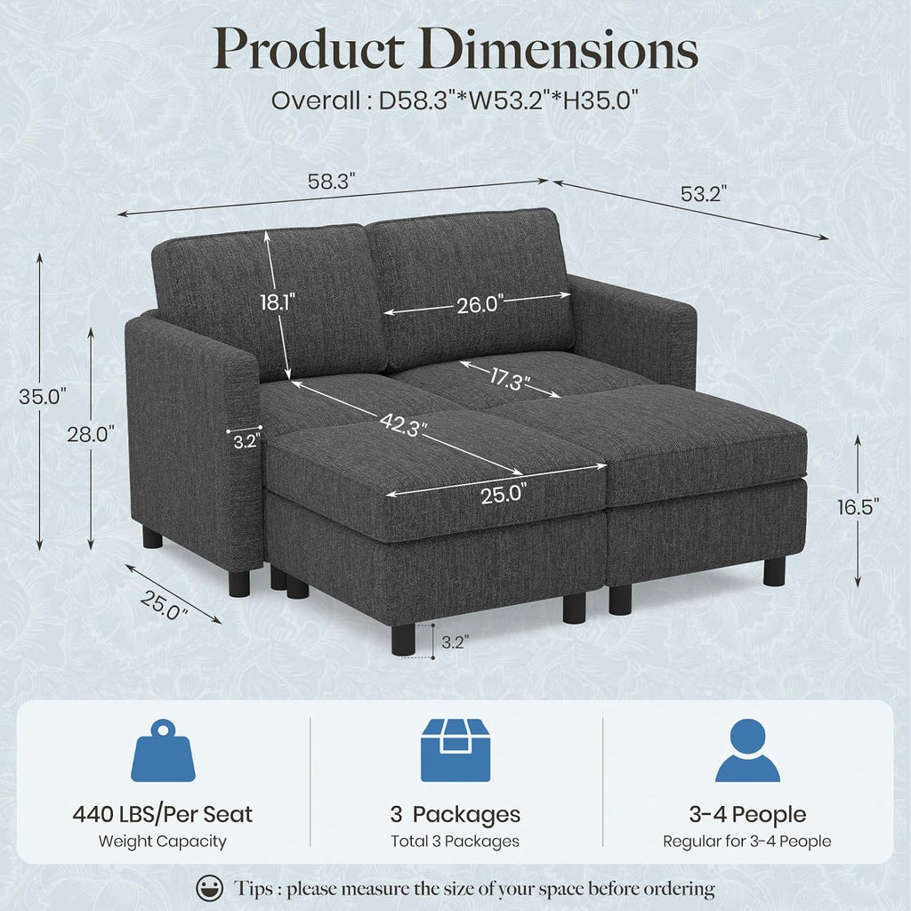 58.3" Modular Sectional Sofa 4 Seats Sleeper Sofa Washable Sectional Couches Comfy Couches with Storage Seat Couch