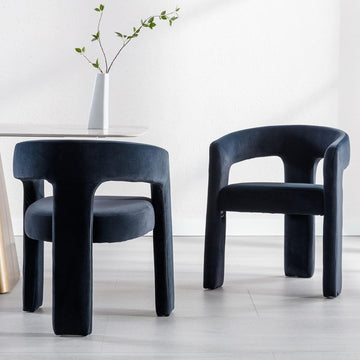 Black Modern Barrel Dining Chairs Set of 2, Velvet Upholstered Accent Side Chair with Arms Comfy Makeup Vanity Chairs