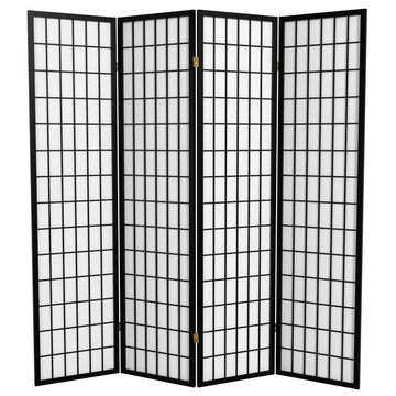 6 ft. Tall Window Pane Shoji Screen - Black - 4 Panels