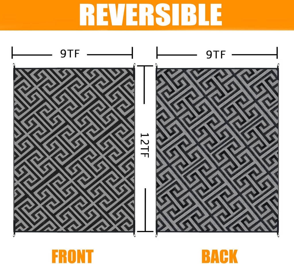 Outdoor Rugs Reversible Waterproof Mat Plastic Straw Rug with Corner Loops & Stakes Non-Fading RV Camping Mat