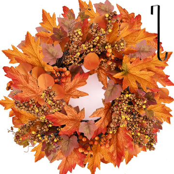 20 lnch Artificial Fall Wreath for Front Door Autumn Wreath with Hanger