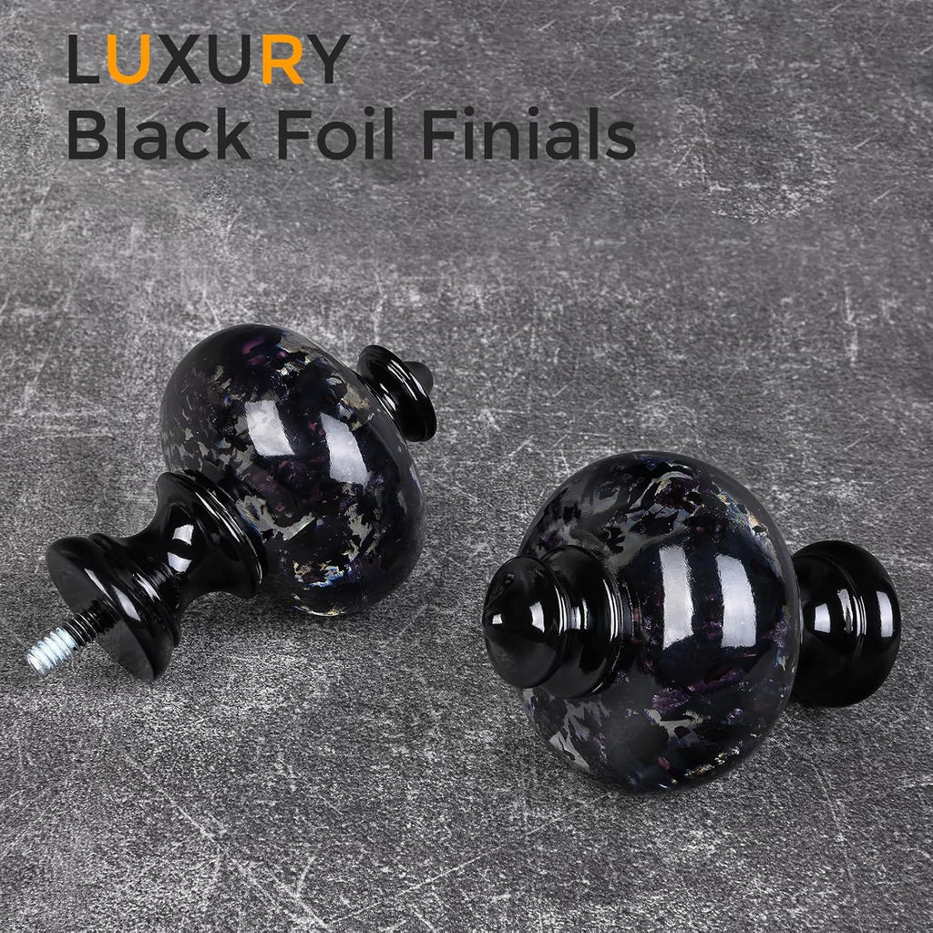 Black Curtain Rod for Windows 28 to 48 Inches, 1'' Heavy Duty Adjustable Modern Drapery Rods with Unique Crystal
