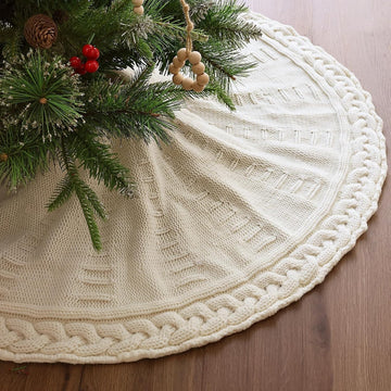 36 Inch Christmas Tree Skirt: Pencil Tree Skirt for 6FT Tree, Braided Cable Knit Cream White Small Tree Skirt