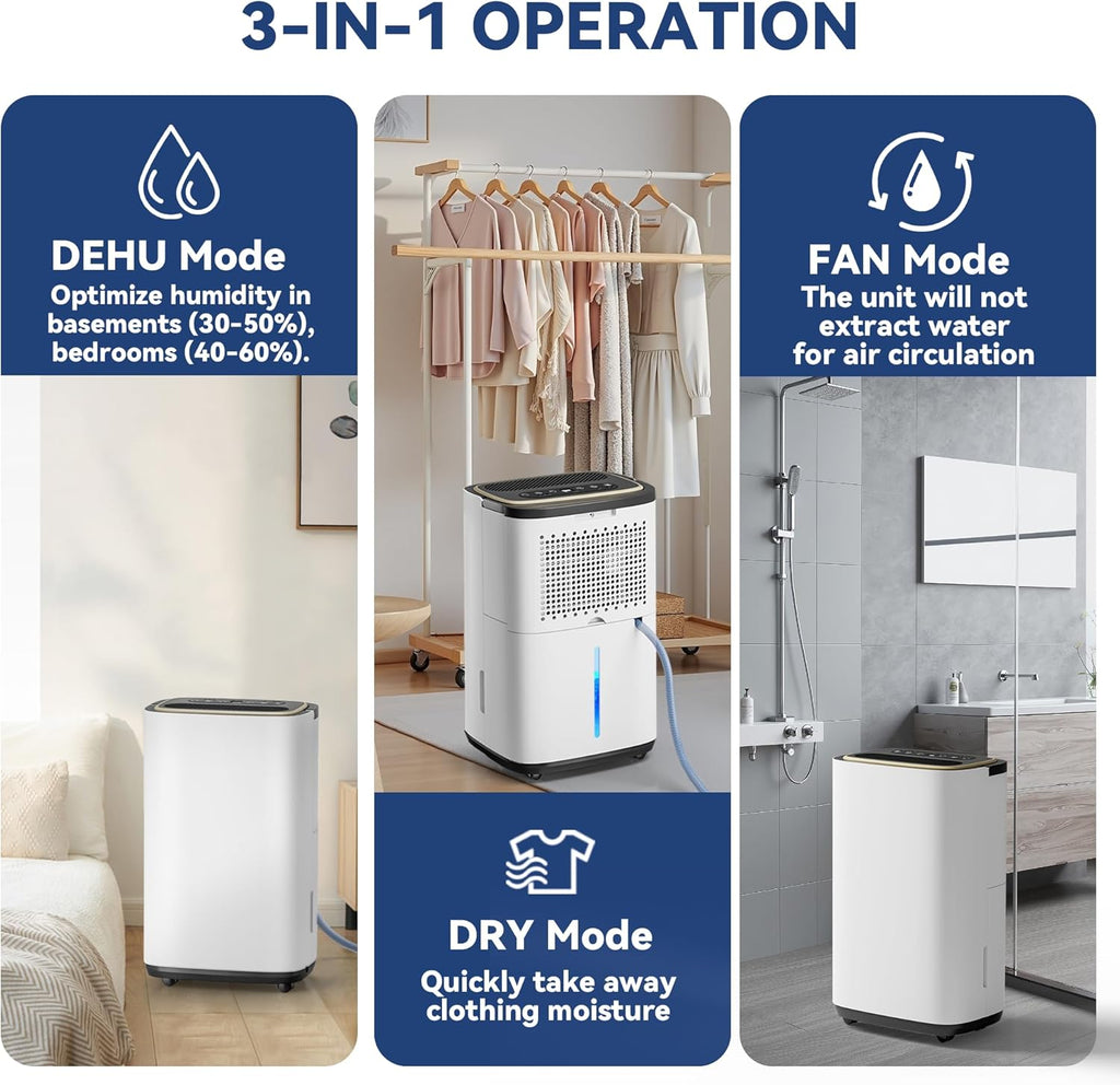 5000 Sq.Ft Dehumidifier for Basement with Drain Hose, 50 Pint Large Best Compressor Dehumidifiers for Home or Garage