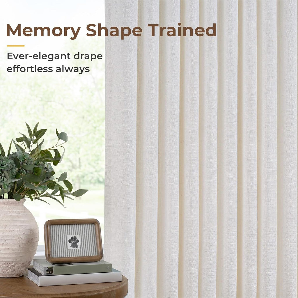 Memory Trained Pinch Pleated Curtains, Linen Curtains, 2 Panel Set Pinch Pleated Drapes with Hooks