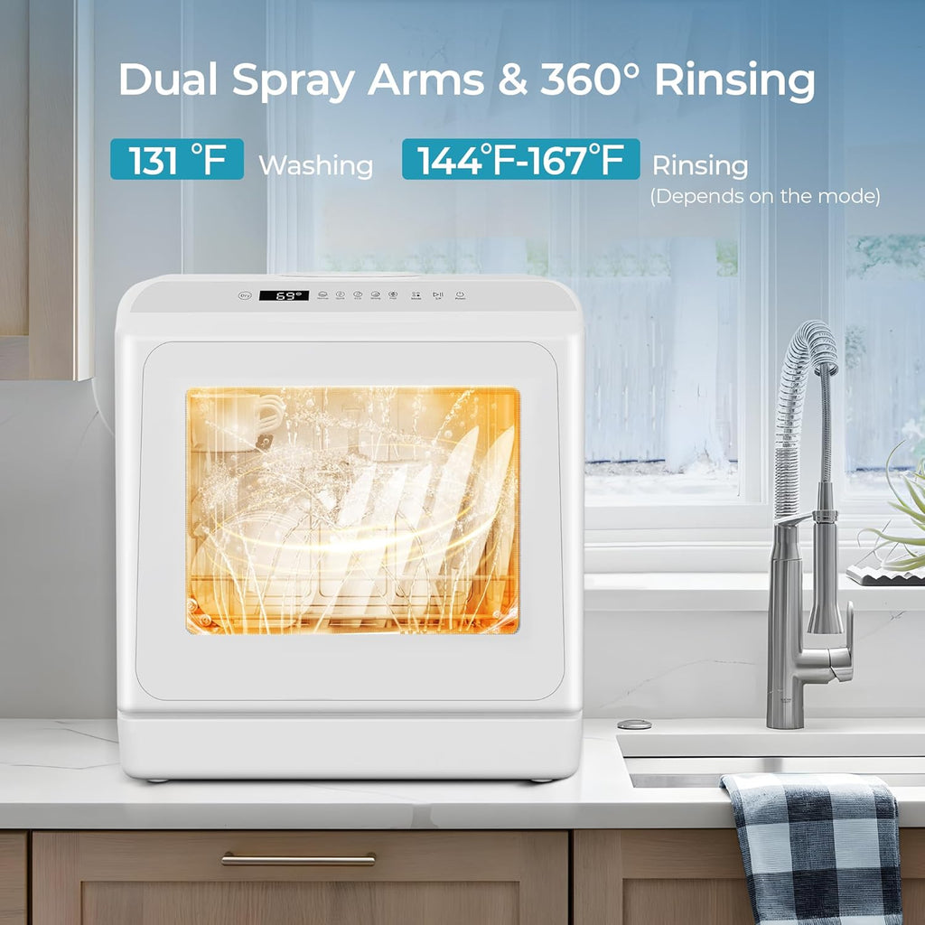 Countertop Dishwasher Portable with 6 Programs, 5L Built-in Water Tank for Apartments, 167℉ High-Temp