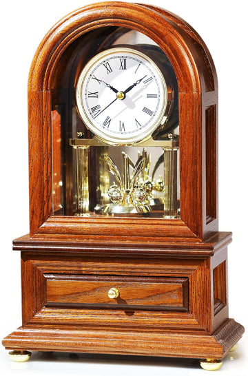 Wooden Table Anniversary Clock, Antique Shelf Clocks, Revolving Pendulum Mantel Clocks, Desk Grandfather Clock for Living Room, Home Decor Gift