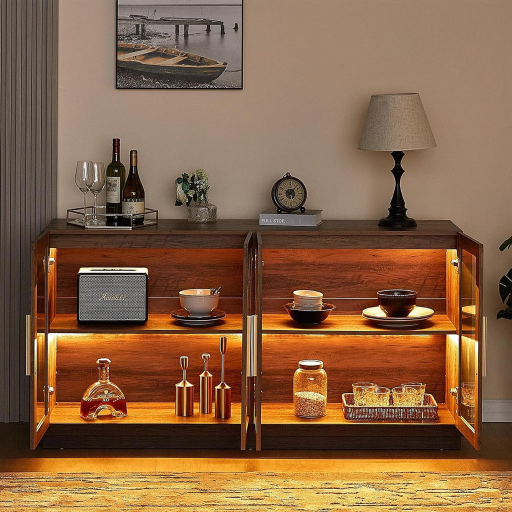 Sideboard Buffet Cabinet, Mixed Color Accent Cabinet with LED Lights