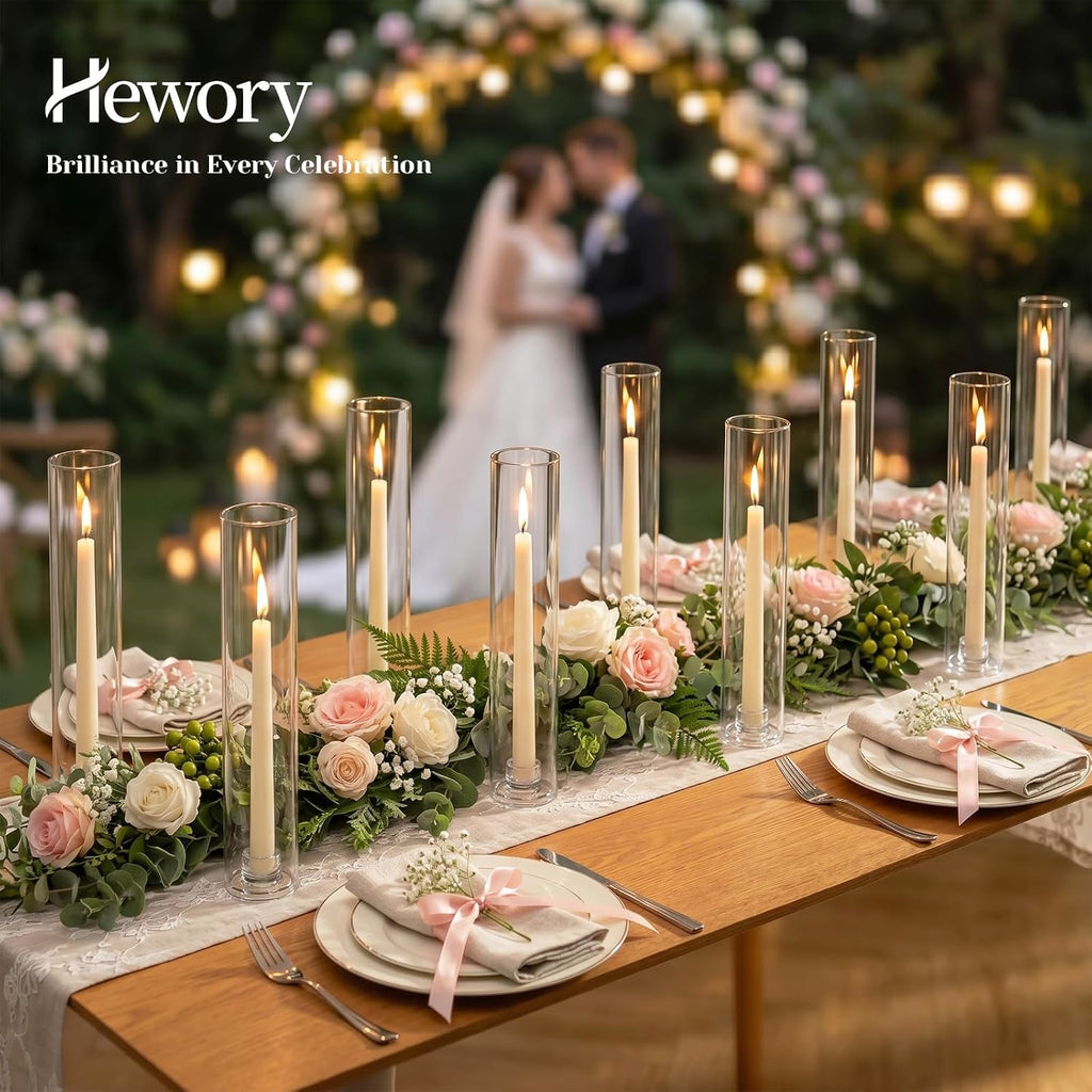 Hurricane Glass Candlestick Holders: 24PCS Clear Taper Candle Holders for Candlesticks with Windproof Design Ideal