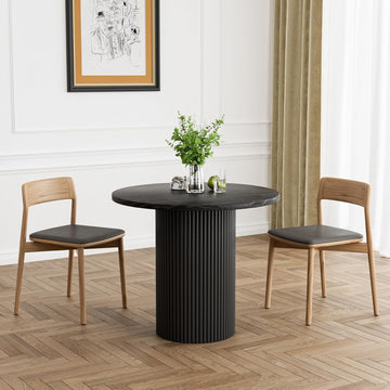 Round Dining Table, 34.3" Modern Wood Kitchen Table for 2 to 4, Pedestal Circle Dining Tables, Fluted Dining Table