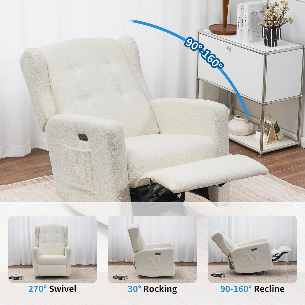 Swivel Rocker Power Recliner Chair, 270° Swivel Glider Recliner with USB & Type-C Charging, Electric Reclining Chair
