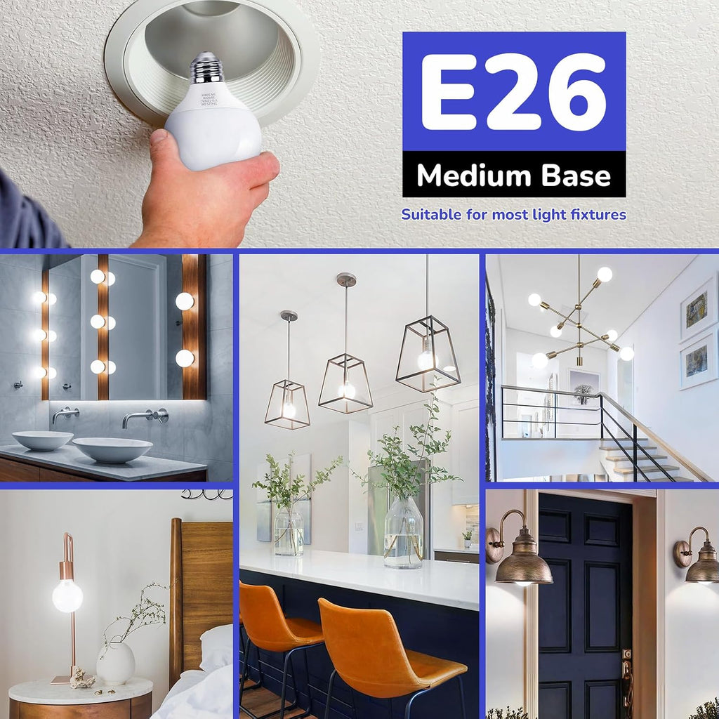 G25 LED Globe Light Bulb 60W Equivalent, Daylight White 5000K E26 Vanity Light Bulbs for Bathroom Makeup Mirror