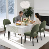 French Farmhouse Dining Chairs Set of 2, Upholstered Rattan Dining Chairs with Curved Backrest and Carved Solid Wood Frame for Dining Room or Living Room