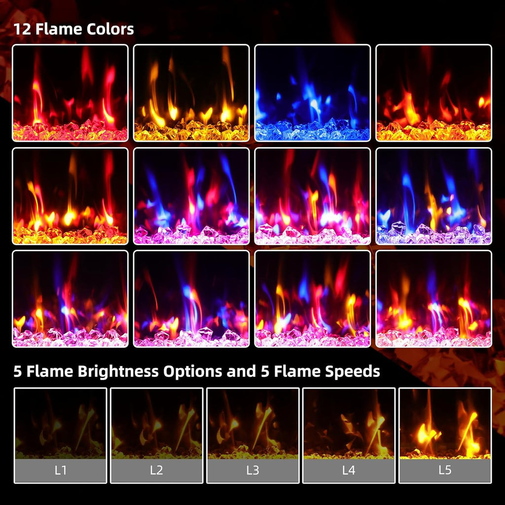 2025Upgraded 72” Recessed and Wall Mounted Electric Fireplace