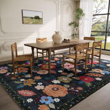 8x10 Washable Vintage Floral Area Rug, Low Pile Non-Slip Faux Wool Carpet for Living Room Kitchen Bedroom