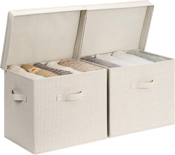 Storage Bins with Lid, Decorative Fabric Storage Bins with Handles, Stackable Closet Organizers for Shelves and