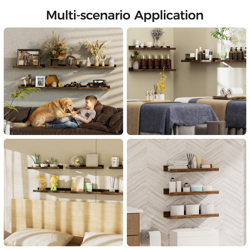 Floating Shelves for Wall Decor and Storage, Brown, 6Pcs 15.7''