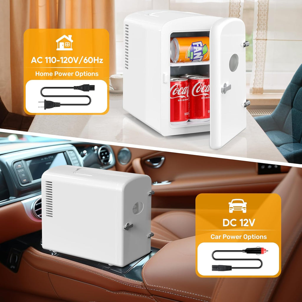 Mini Fridge, 6L/9 Can Skincare Beverage Small Refrigerator for Bedroom, Office, Dorm, Car, 100% Freon-Free Cooler and