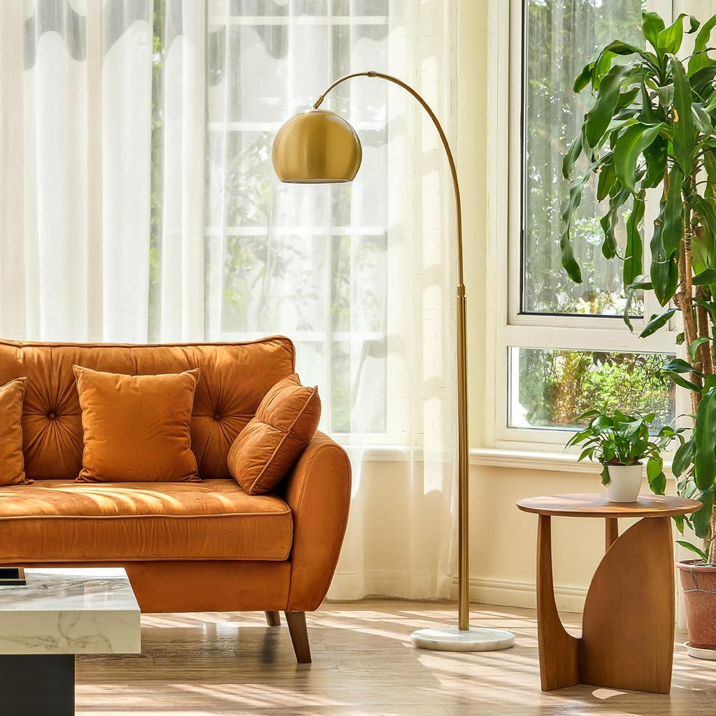 69" Modern Arc Floor Lamp, Gold Standing Light with Adjustable Metal Shade and Marble Base, LED Bulb Included
