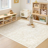 5x7 Washable Vintage Floral Area Rug, Low Pile Non-Slip Carpet for Bedroom Dining Room Beige