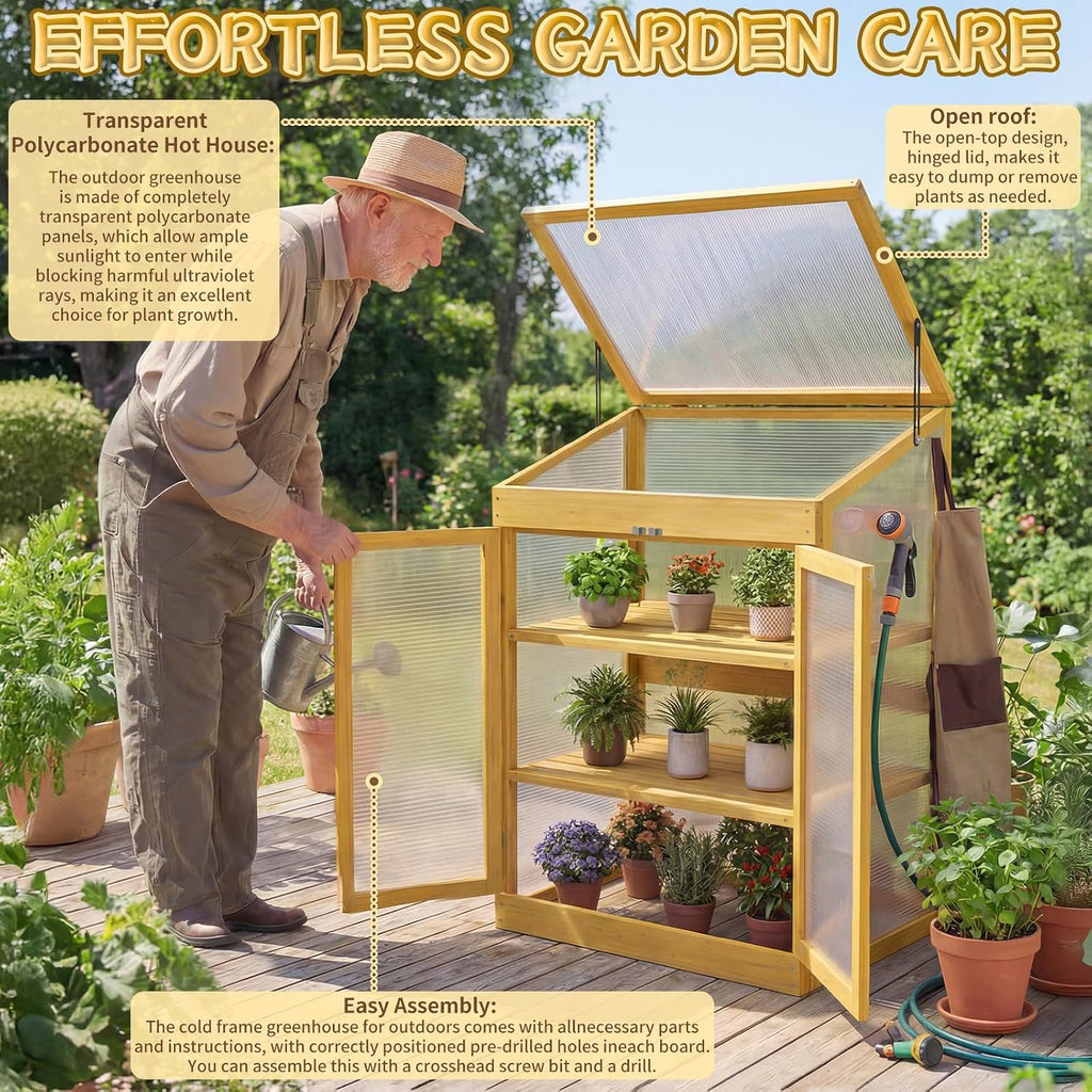 Wooden Cold Frame Greenhouse, Garden Portable Mini Solid Wood Greenhouse Cabinet with Transparent Flip-Top Roof