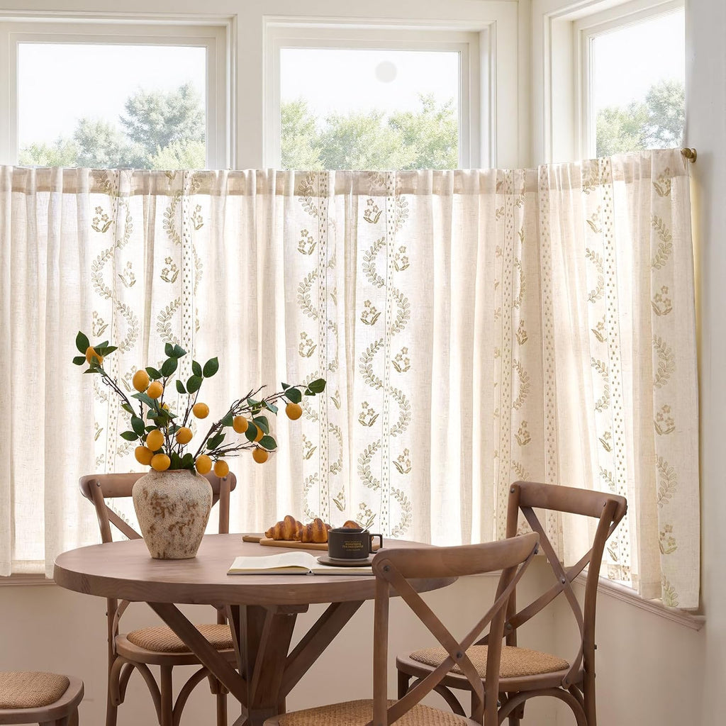 Floral Linen Curtains 72 Inch Back Tab 2 Panels Sage Green