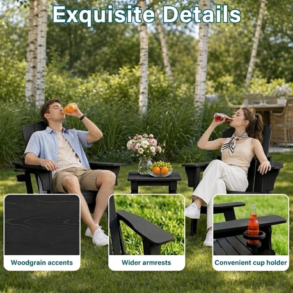 Folding Adirondack Chair with Cup Holder - All-Weather HDPE Outdoor Chair, Ultra-Portable Lawn Chair with Ergonomic