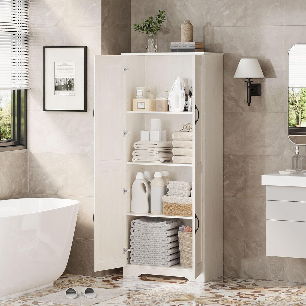 Kitchen Pantry Cabinet, Freestanding White Pantry Storage Cabinet, 60 in Cupboard, Tall Bathroom Storage Cabinet with