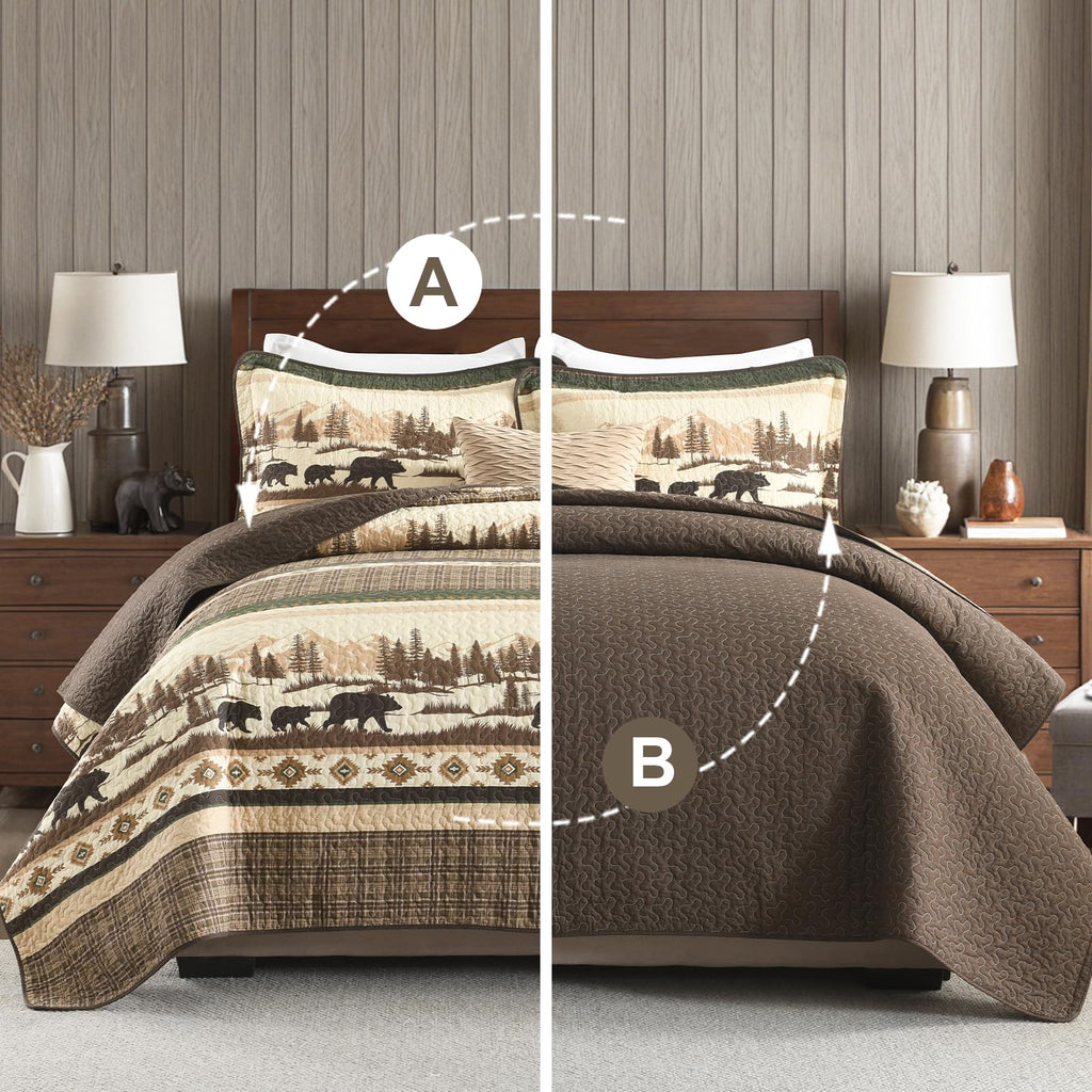 Cabin Quilt Set, 100% Cotton Rustic Quilted Bedspreads