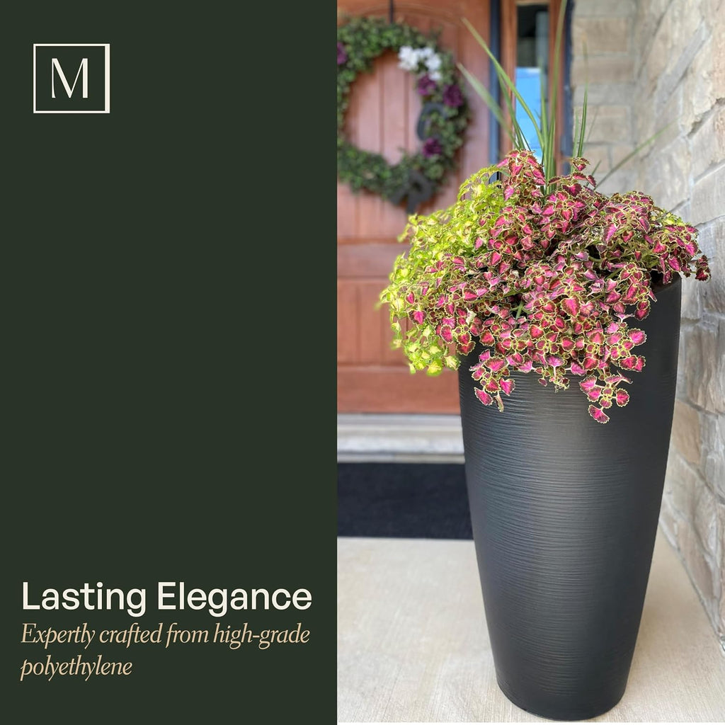 Modesto 32in Tall Round Modern Planter, Espresso | All season, Indoor/Outdoor, Double-wall design, Fade resistant