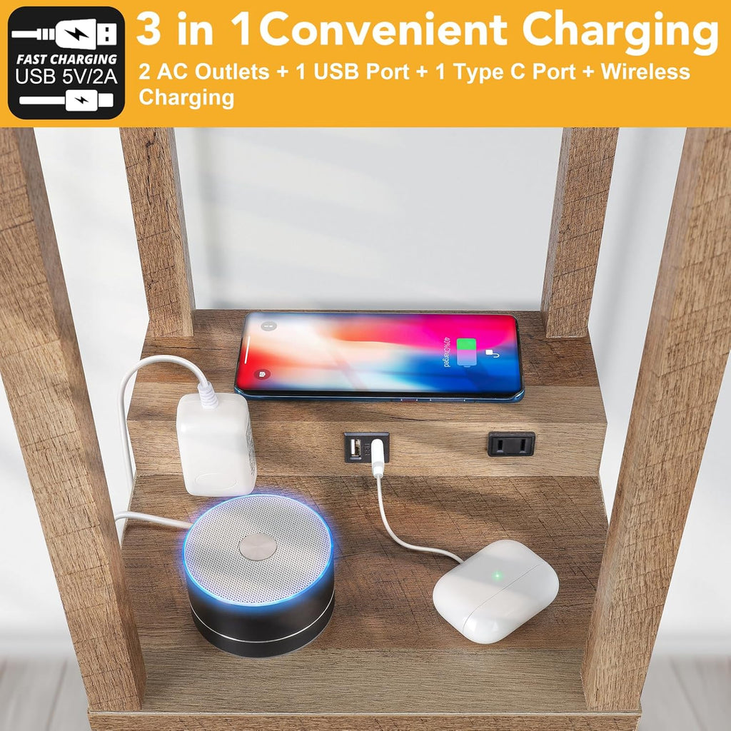 Modern Shelf Floor Lamp with Wireless Charger & Fast Charging USB Ports & Type C Port & 2 Power Outlets