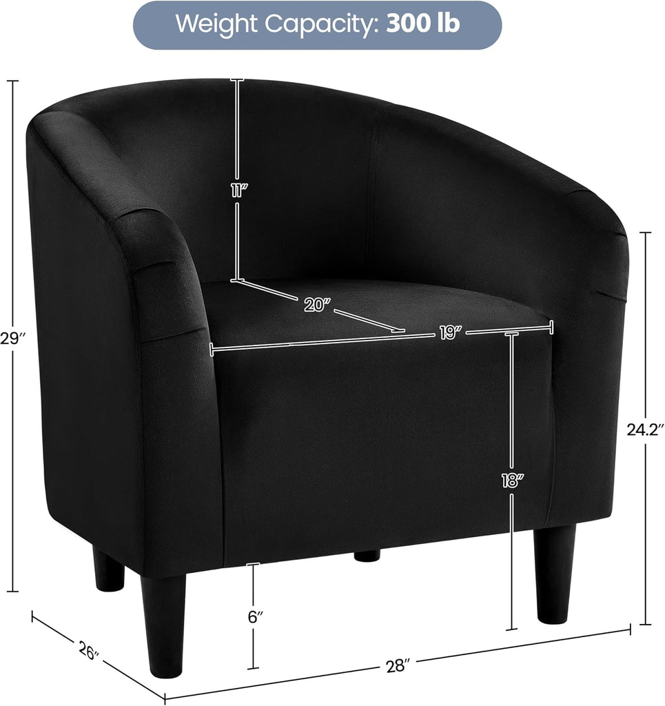 Velvet Accent Chairs, Compact Furry Barrel Chairs with a Curved Silhouette , Black